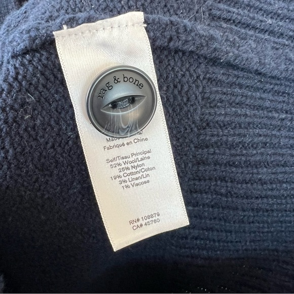 RAG & BONE Navy White Serena Button Front V-Neck Cardigan Sweater Women’s XS - Picture 13 of 16